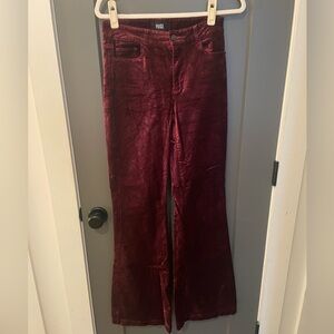 Size 27, Paige mid-rise flare burgundy velvet jeans